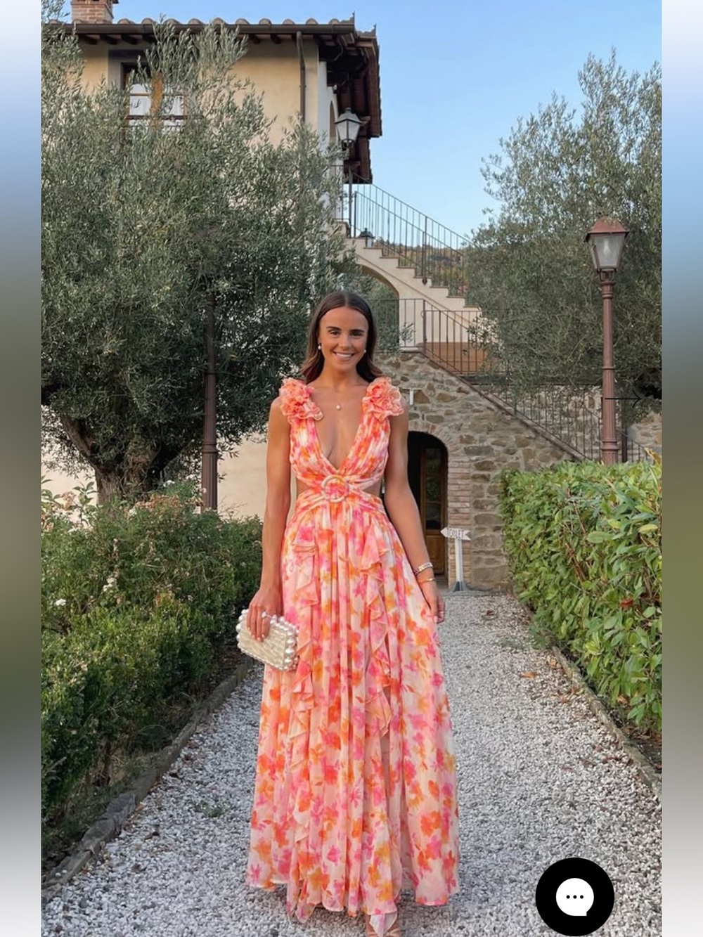 Floral V-Neck Maxi Dress in Pink & Orange